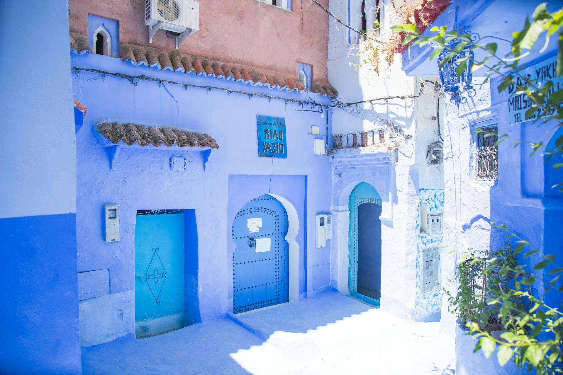 The infinity pool and panoramic view of the blue Medina from Dar Jasmine Chefchaouen.
